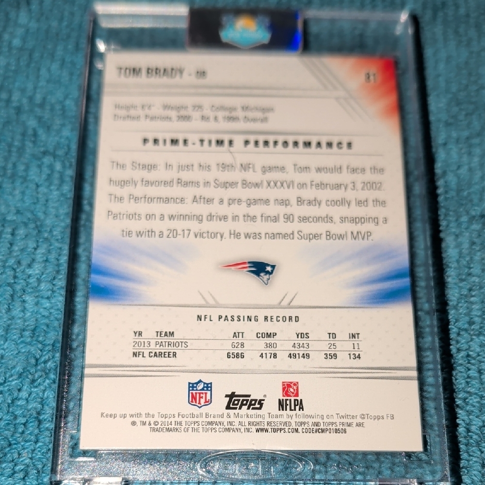 Tom Brady 2014 Topps Prime Time Performances Card #81 NM In Hard Shell - Picture 6 of 6